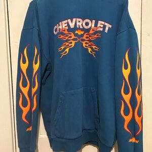 Y2K Brixton Chevrolet Friendly union Blue Flame Graphic Hoodie Men's M